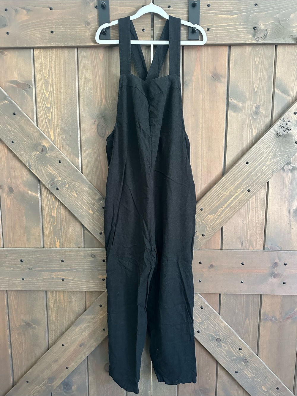 Abound Black Wide-Leg Linen-Blend Jumpsuit/Overalls with Crossback Straps